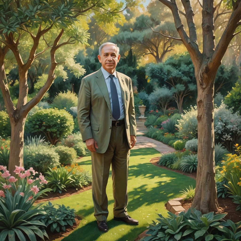 Benjamin Netanyahu in Impressionistic Garden