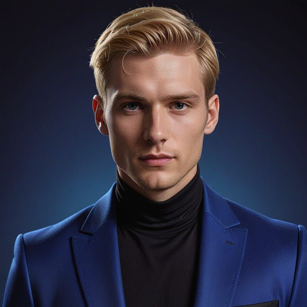 Elegant Blond Man in Royal Blue Blazer: Digital Art