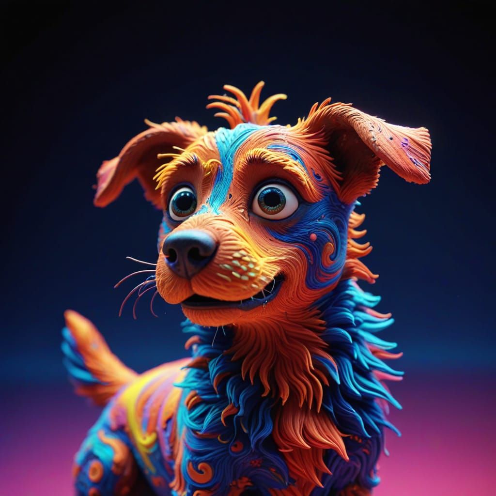 Vibrant Claymation Dog in Pixar Style