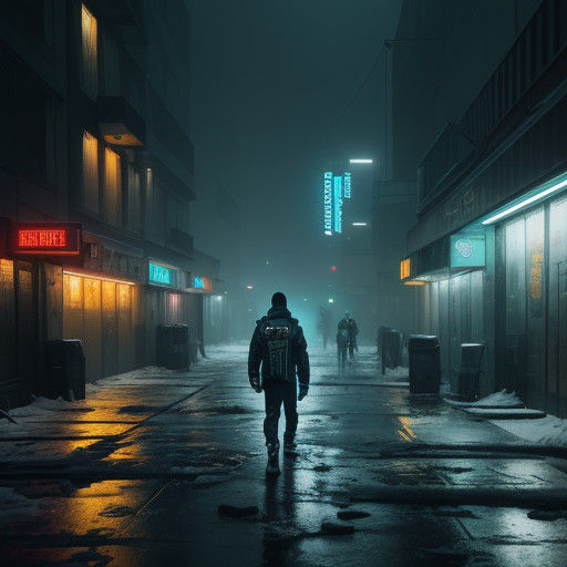 Cyberpunk Post-Apocalyptic Winter Cityscape with Vibrant Neo...