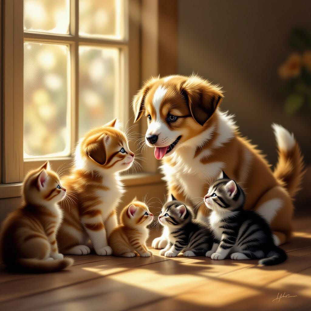 Puppy Joins Kitten Litter Welcomed by Surrogate Mother Cat