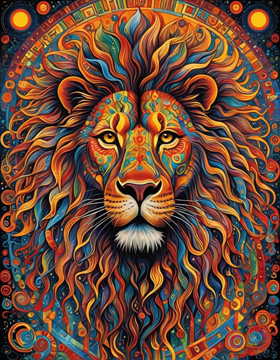 Psychedelic Lion Portrait in Surreal Style