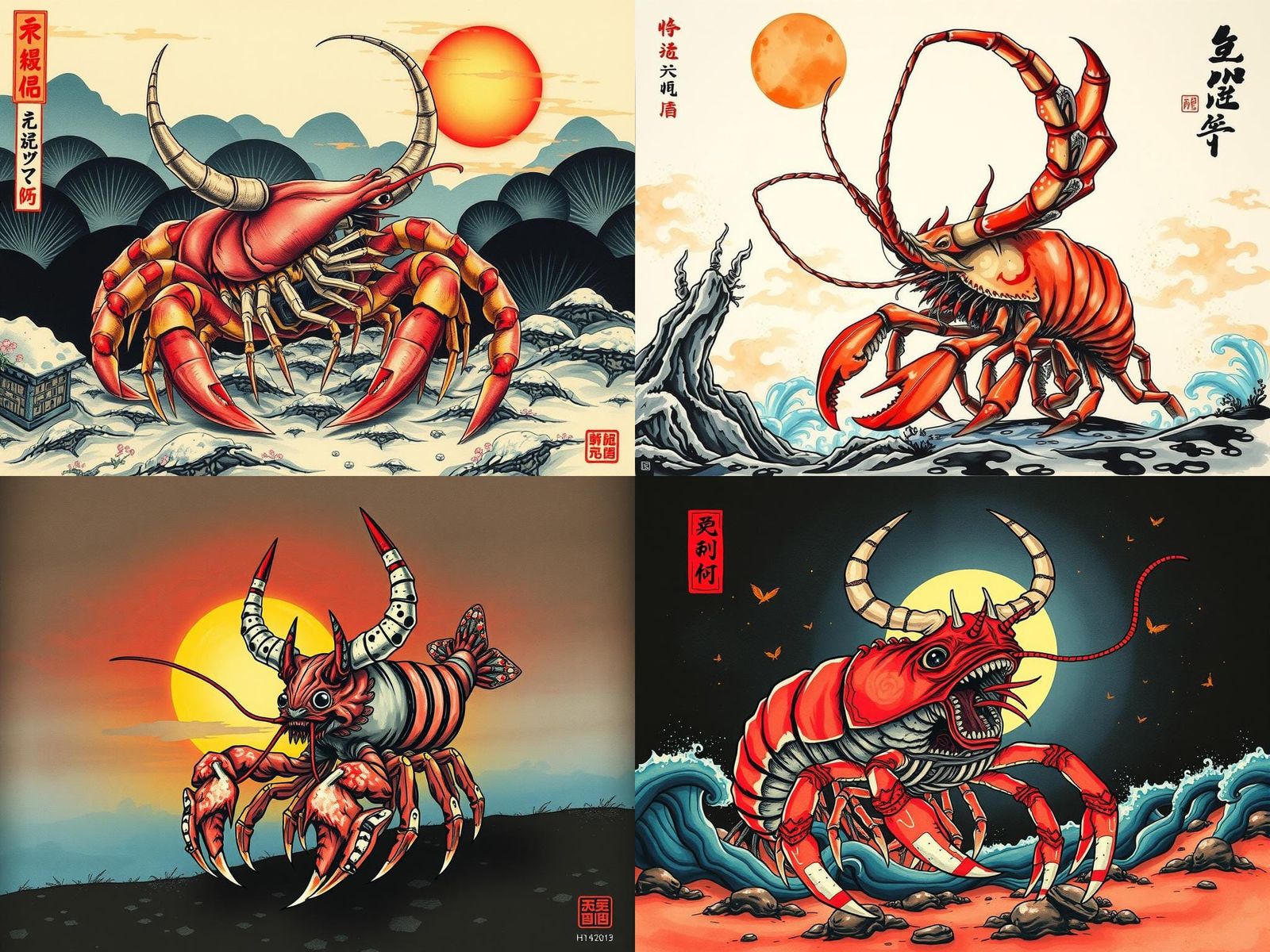 Hybrid Horror Creature in Chinese Ink Painting Style