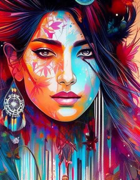 Detailed Native American Portrait in Vibrant Colors