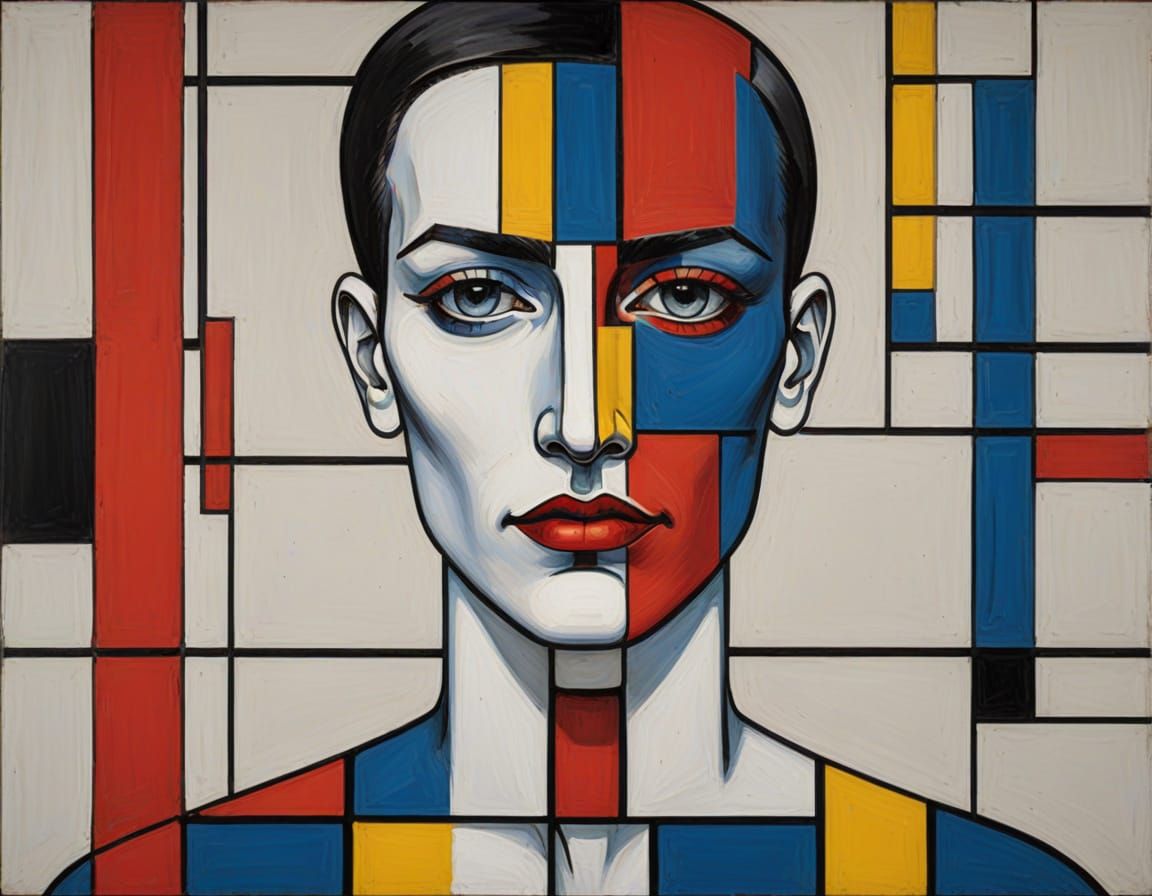 Abstract Geometric Portrait in Mondrian Style