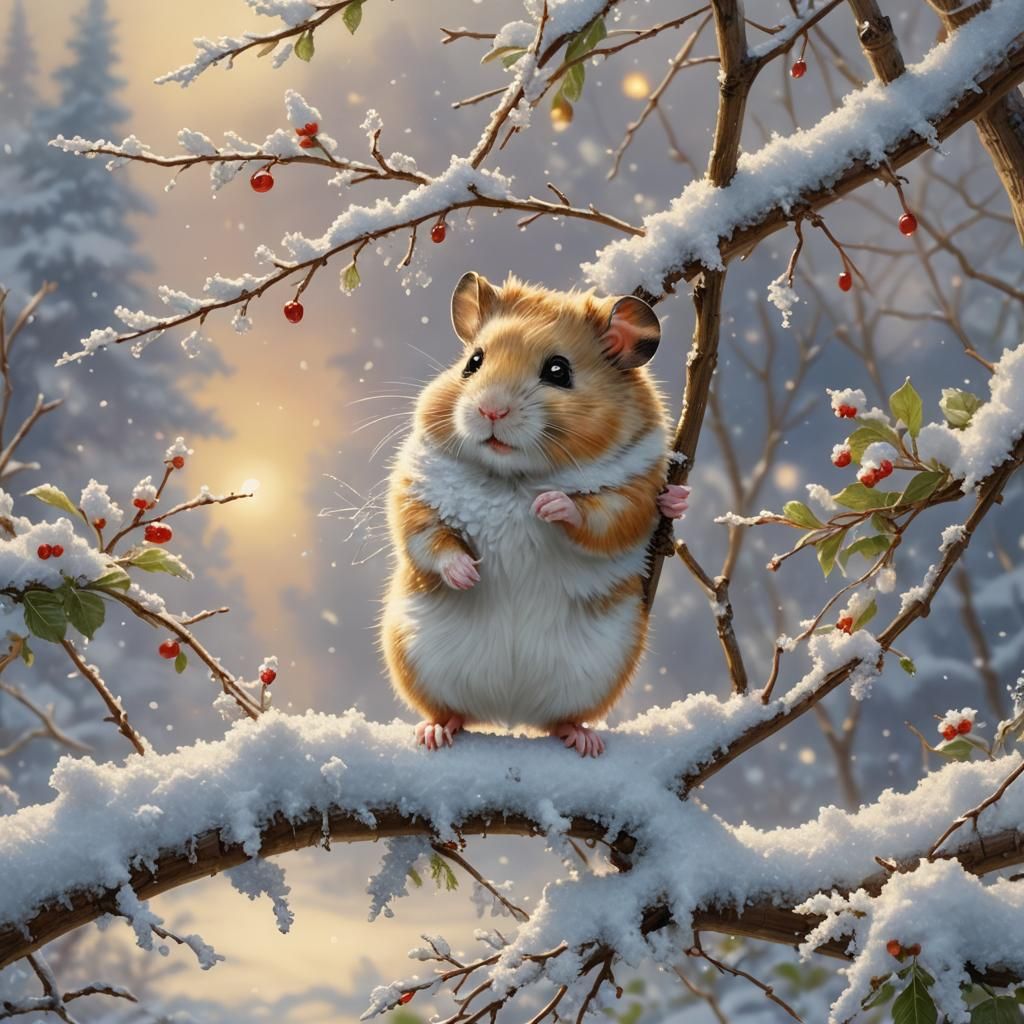 Hamster in Winter Wonderland: Ethereal Fantasy Scene