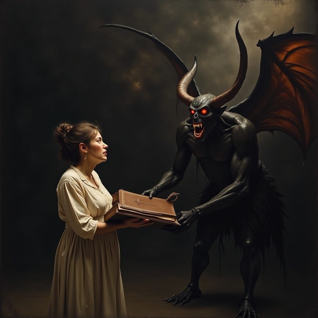 Ominous Scene: Devil Pulling Individual from Bible