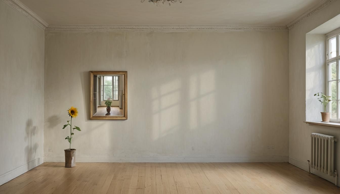 Minimalist Room with Sunflower Sculpture