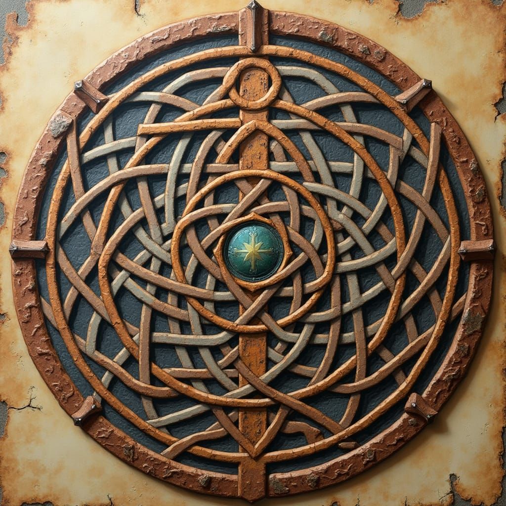 Scandinavian Runes Circle in Viking Pencil Drawing Style