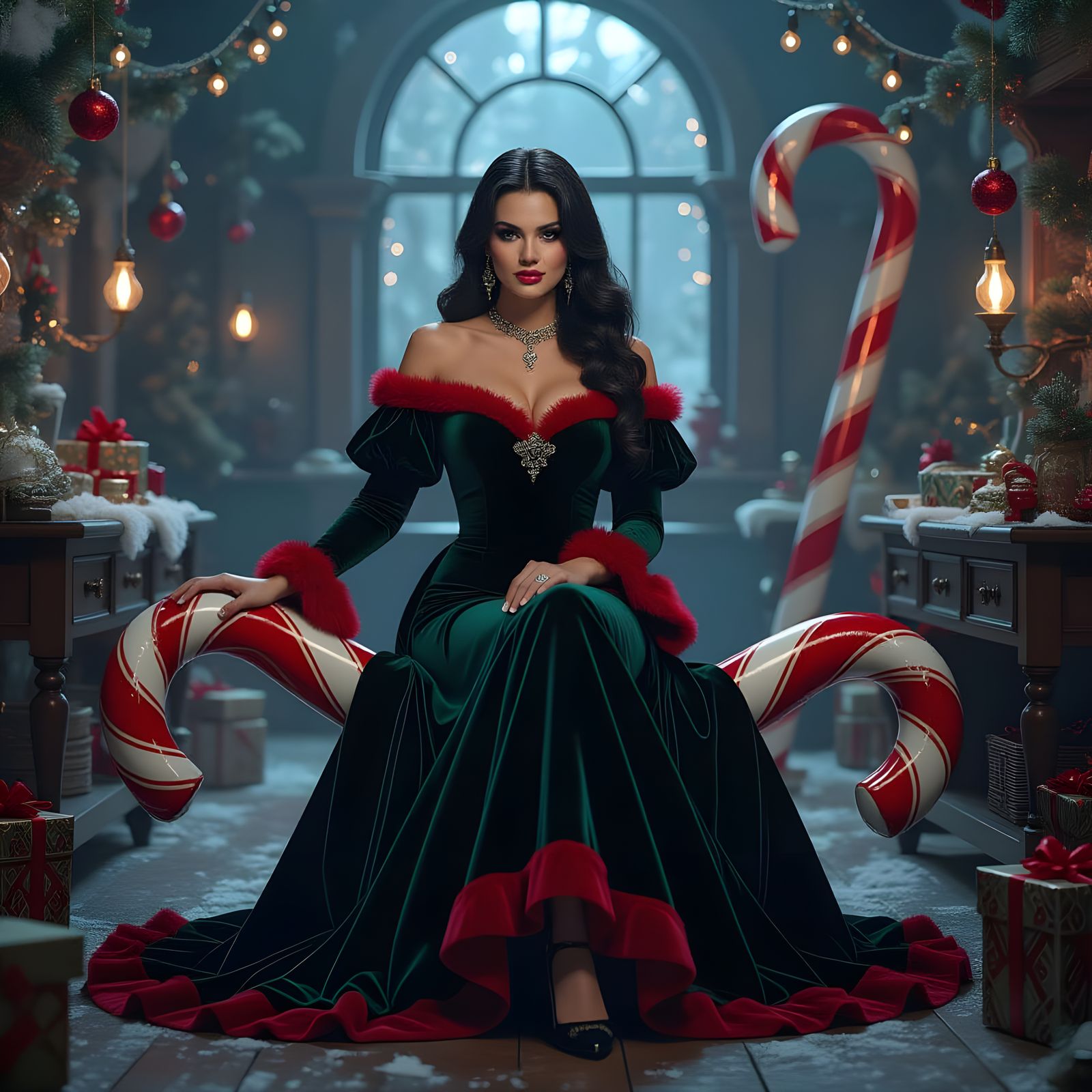 Nyssa Al Ghul in Christmas Dress, Dark Fantasy Art