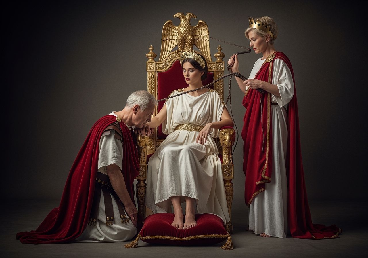 Roman Empress on Golden Throne with Kneeling Senator