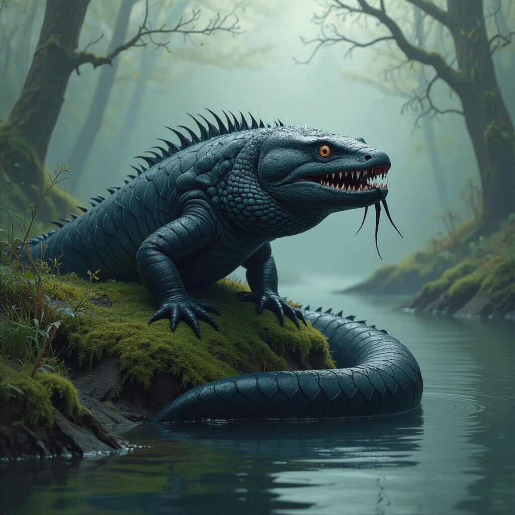 Menacing Eel with Fangs by a Serene River