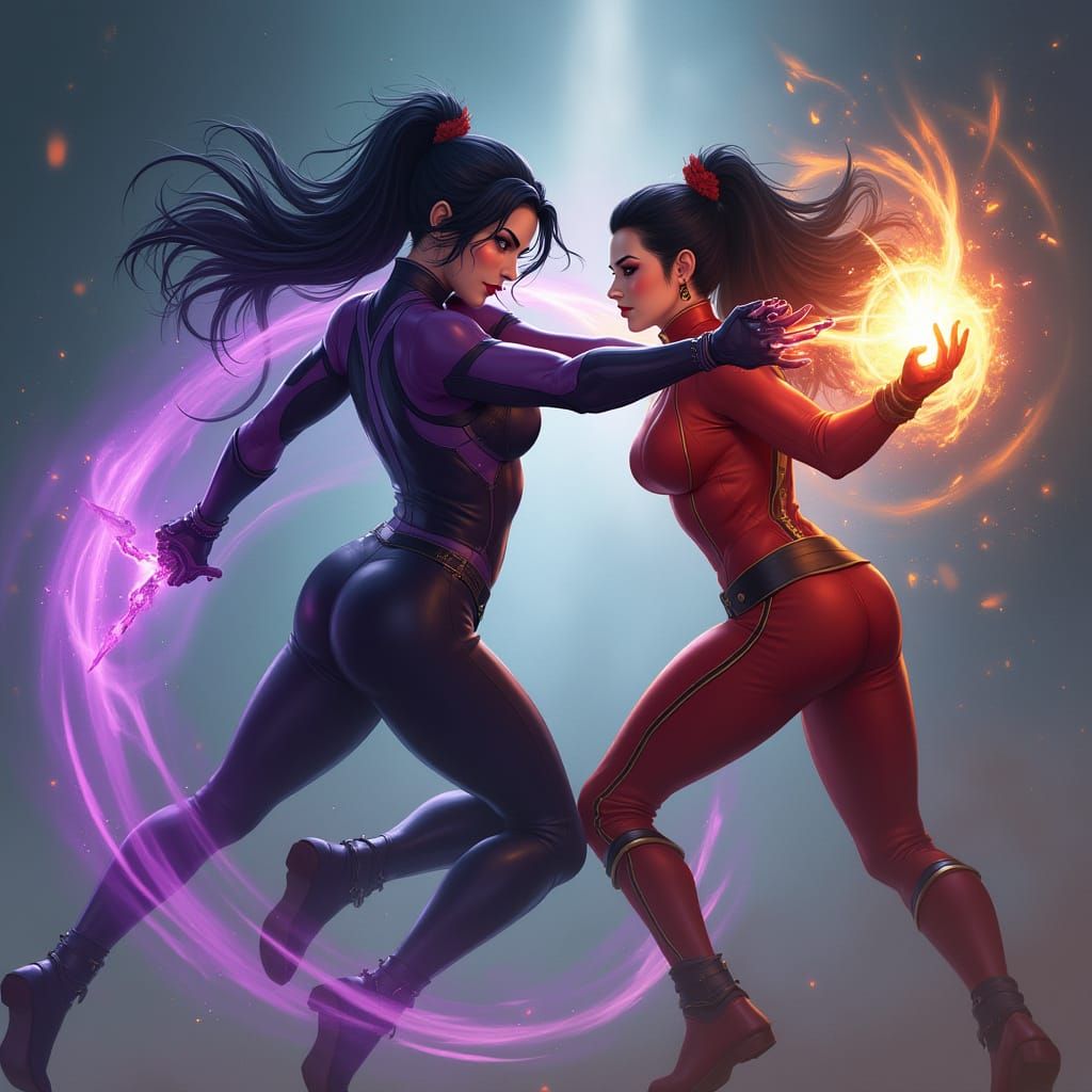 Fantasy Combat Concept Art of Psylocke vs Mai Shiranui in Ep...