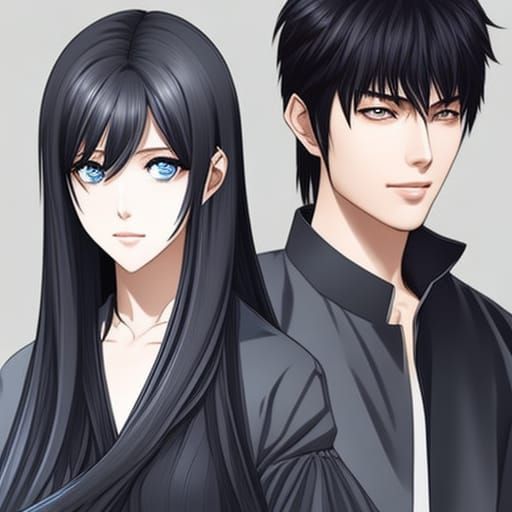 Korean Man and Brunette Girl in Anime Style