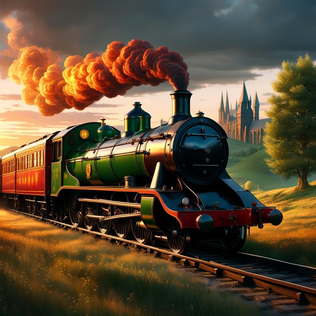 Hogwarts Express in Field at Sunset, Van Gogh Style