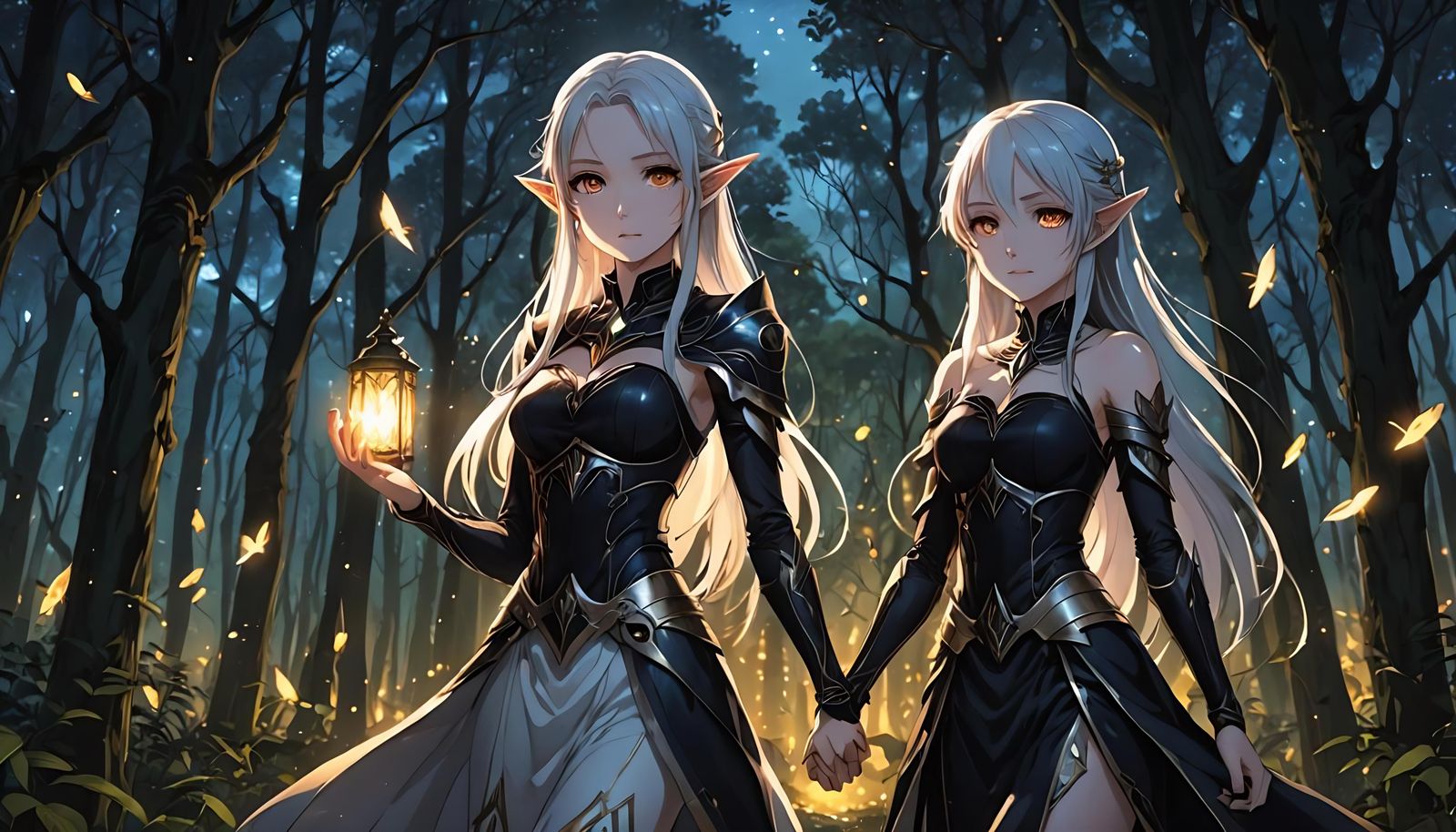 Anime Elf Girls in Contrasting Forests