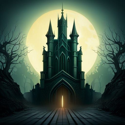 Retro Gothic Magician Logo: Detailed Matte Painting