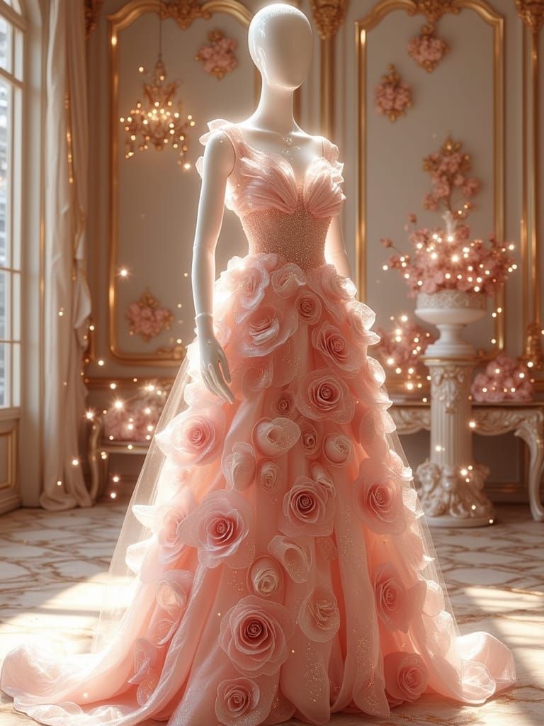 Futuristic Mannequin in Rose Gown