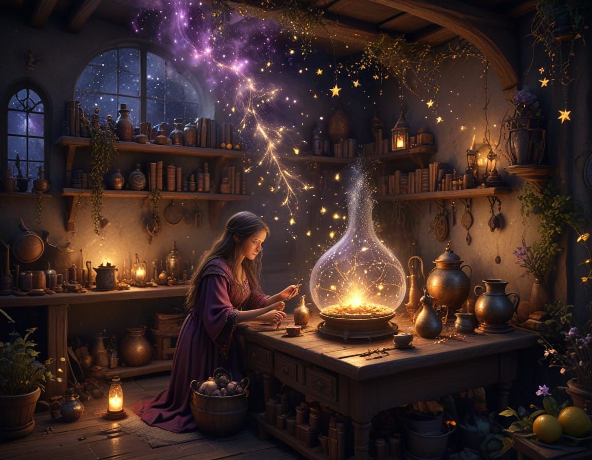 Whimsical Medieval Fantasy Scene in Anton Pieck Style