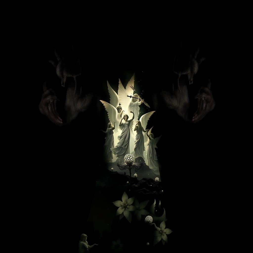 Angelic Devil Silhouette in Surrealist Style