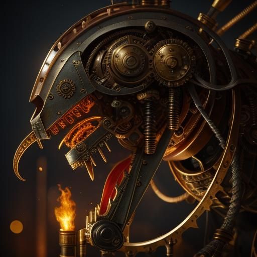 Steampunk Monster with Brass Machinery and Copper Pipes