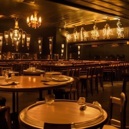 Dark Fantasy Restaurant Scene with Orchestra