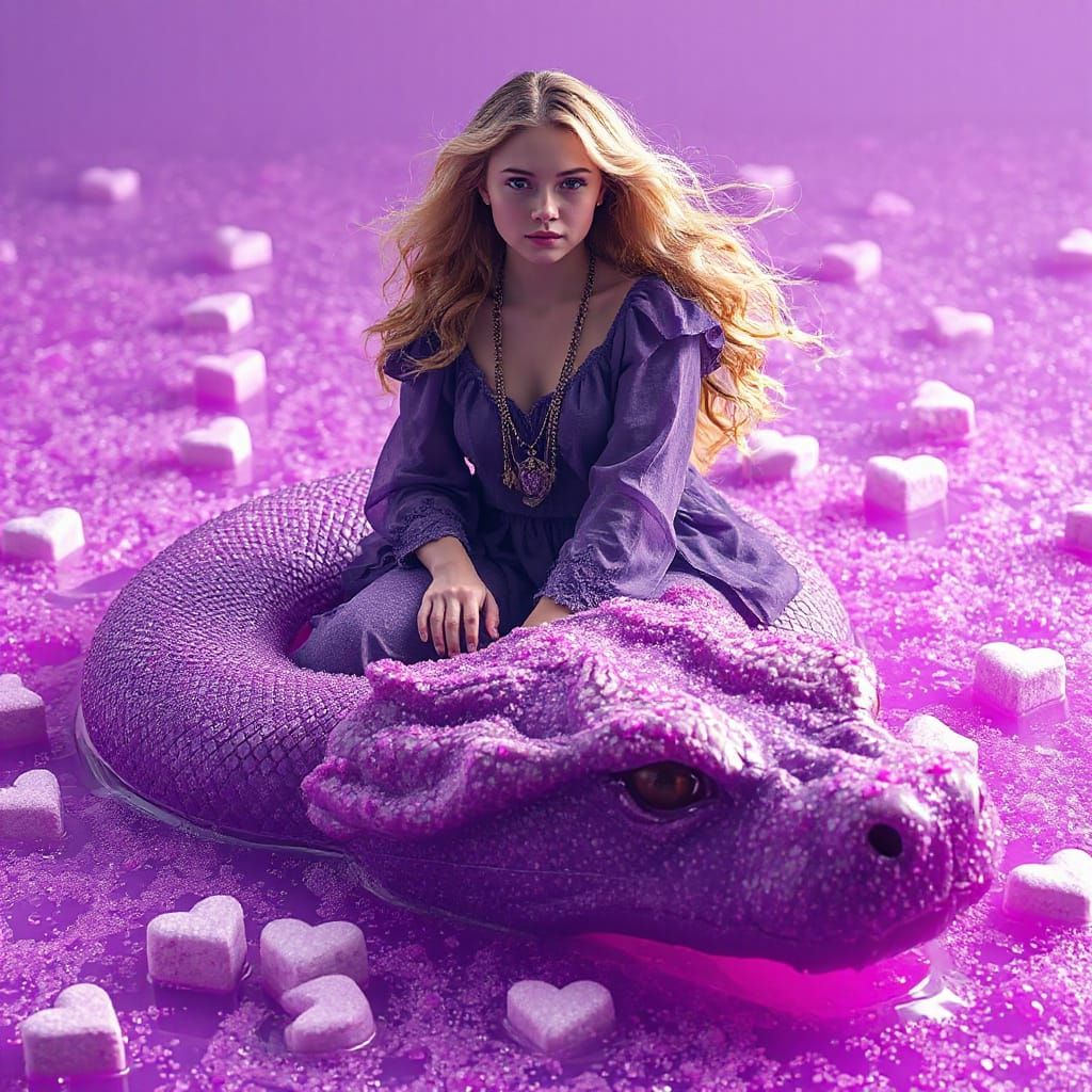 Bohemian Woman on Gummy Serpent in Neon Futurism Style