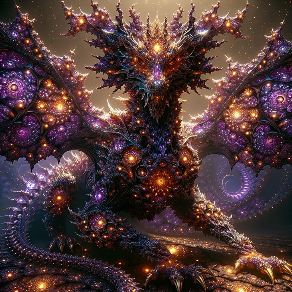 Hyperrealistic Dragon with Fractal Patterns and Gem Scales
