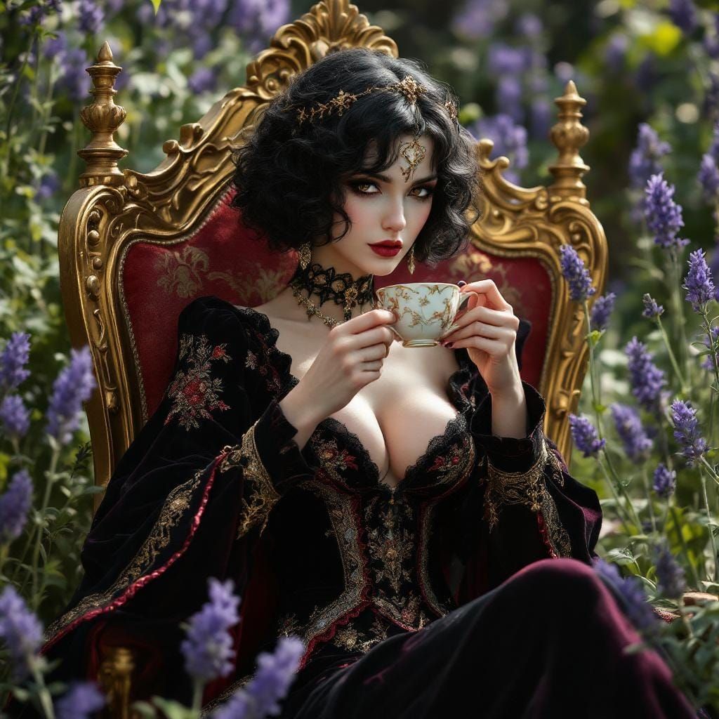 Renaissance Vampiress in Lavender Garden