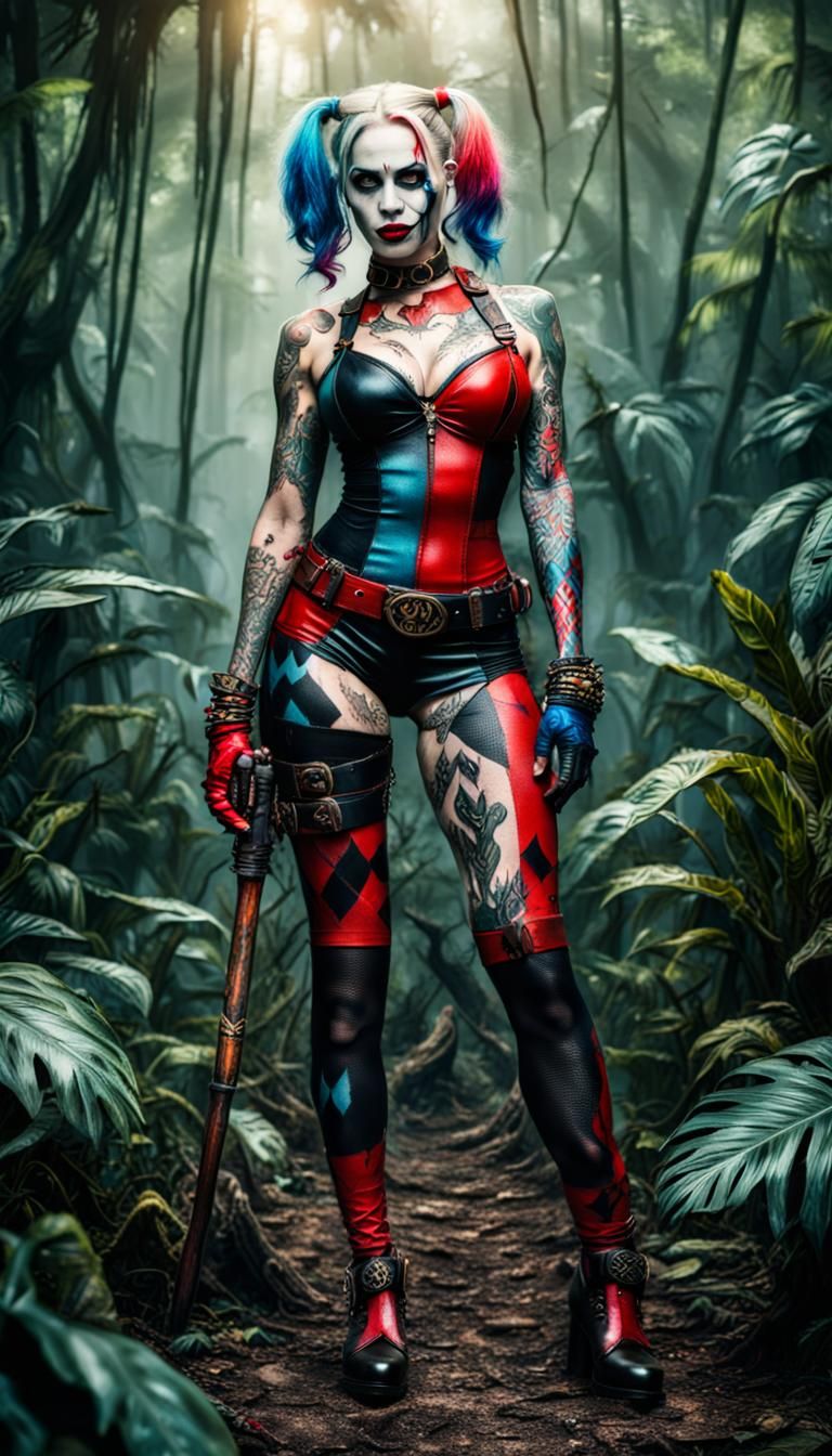 Tattooed Harley Quinn in Jungle, Epic Fantasy