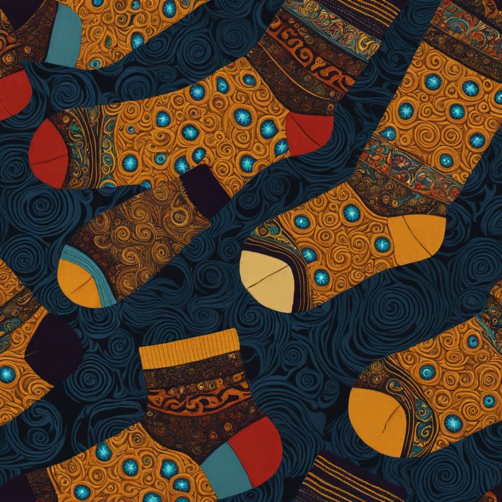 Socks with Klimt-Inspired Design in Digital Art