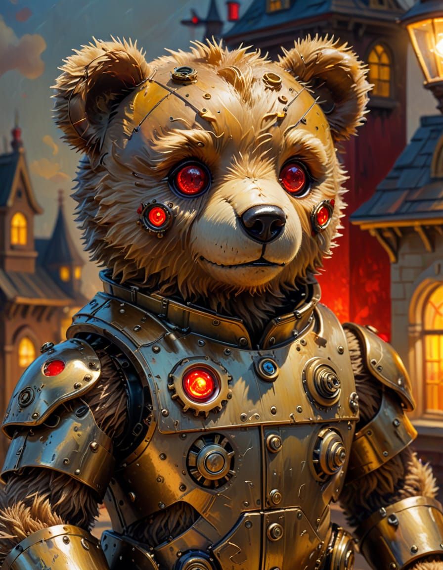 Steampunk Teddy Bear with Glowing Red Eyes