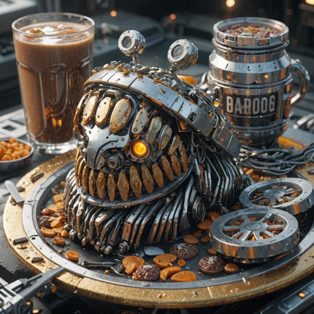 Intricate Mecha Meal in Futuristic Sci-Fi Style