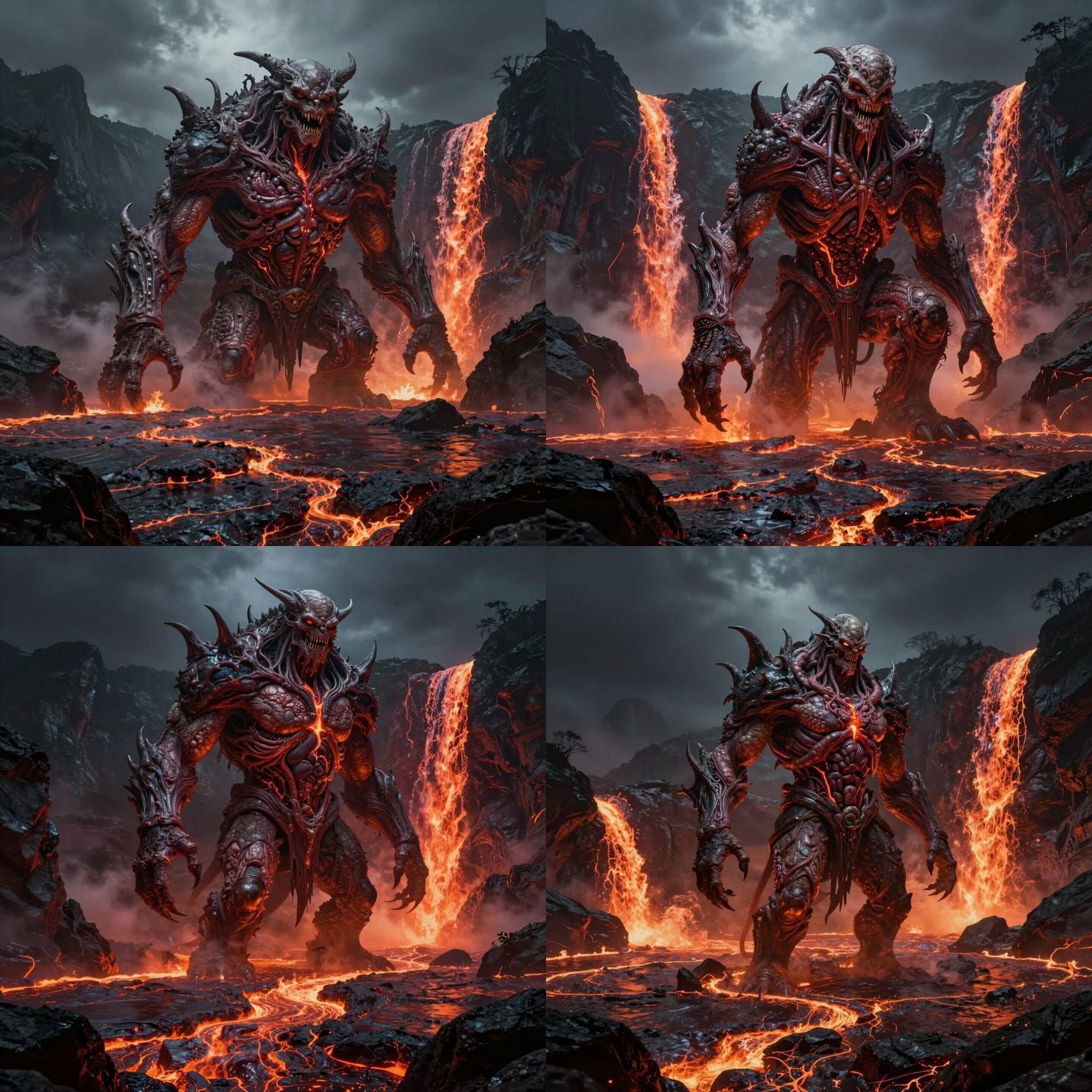 Colossal Flesh Lizard Before Lava Waterfall