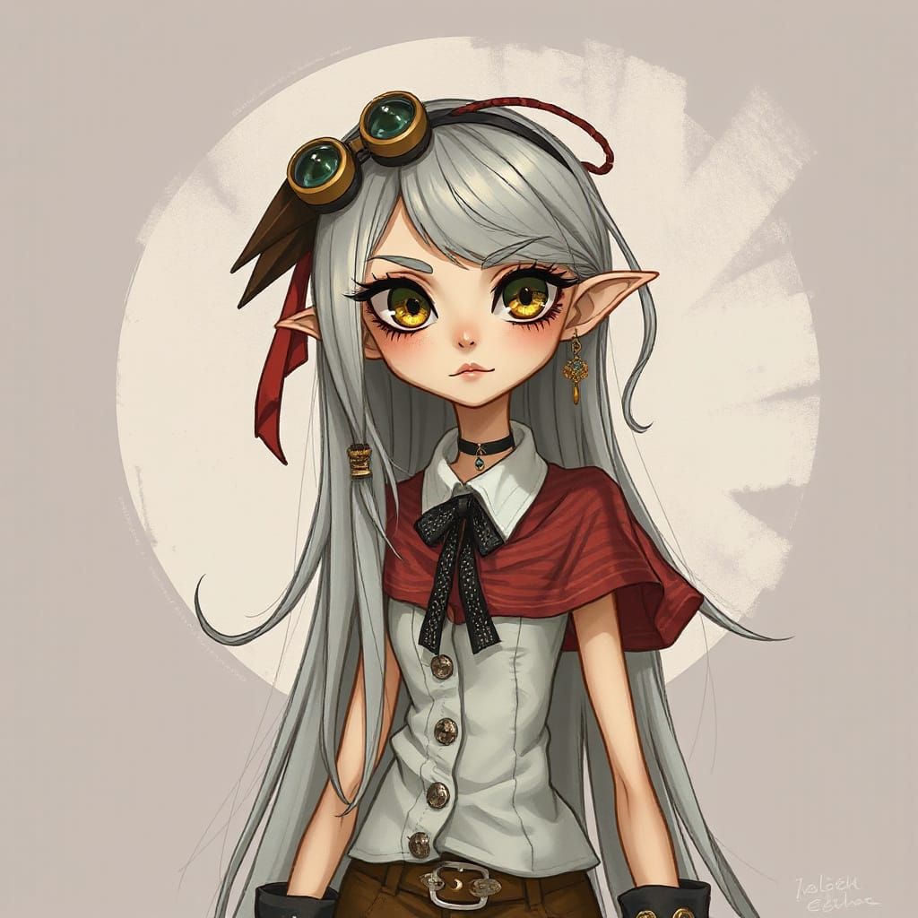 Whimsical Female Character in Anime Style
