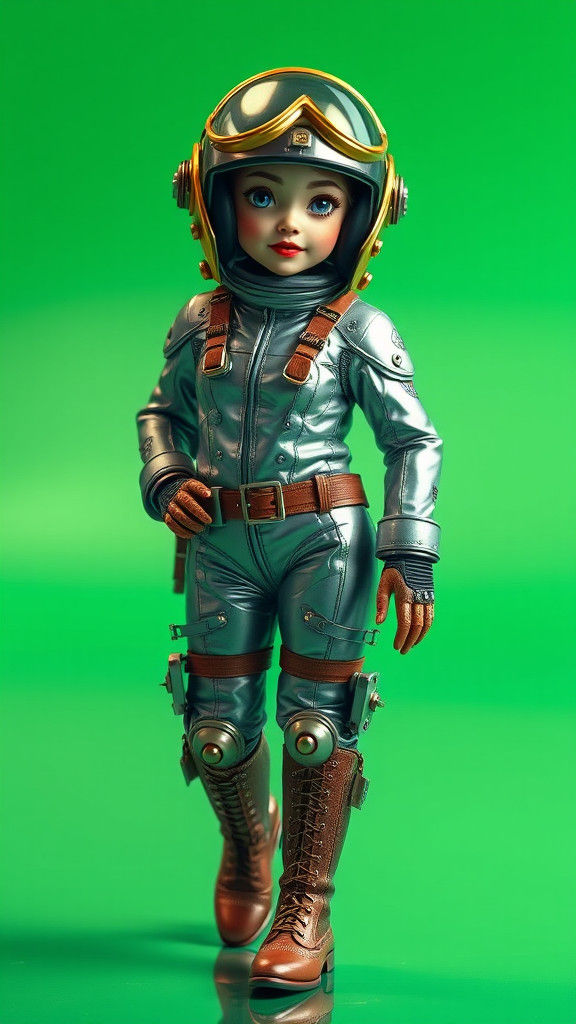 Steampunk Space Pilot in Metallic Suit and Helmet