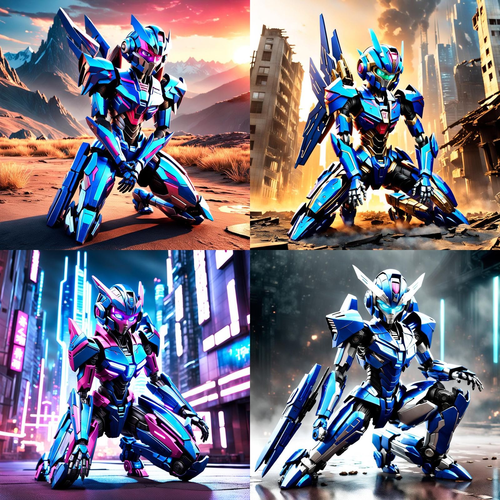 Arcee Kneeling in Blue Armor, Transformers Prime Style