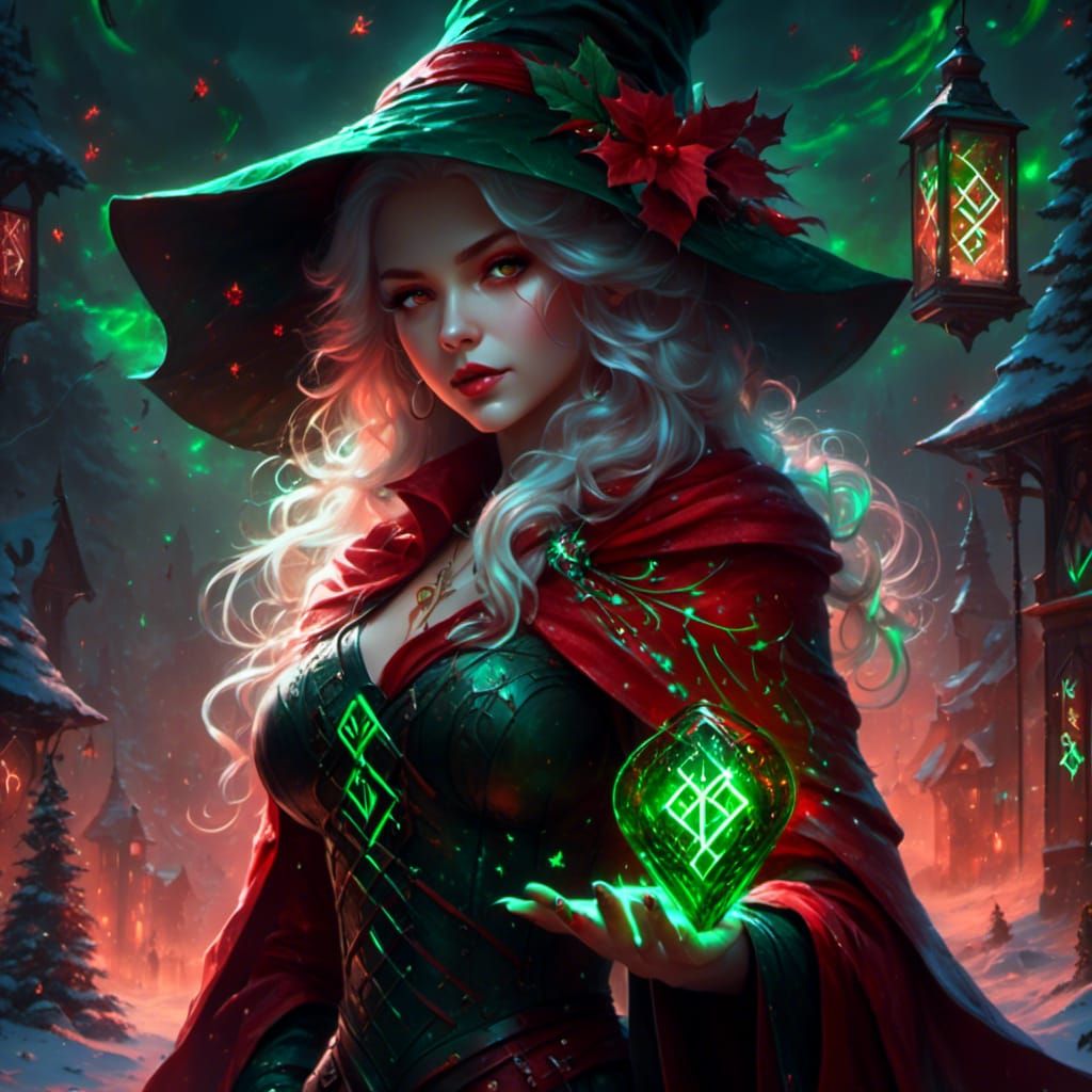 Christmas Witch with Glowing Runes