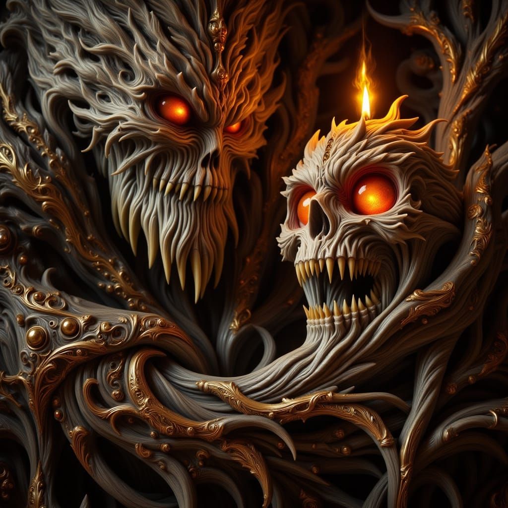 Terrified Woman Discovers Skull and Candle in Dramatic Light...