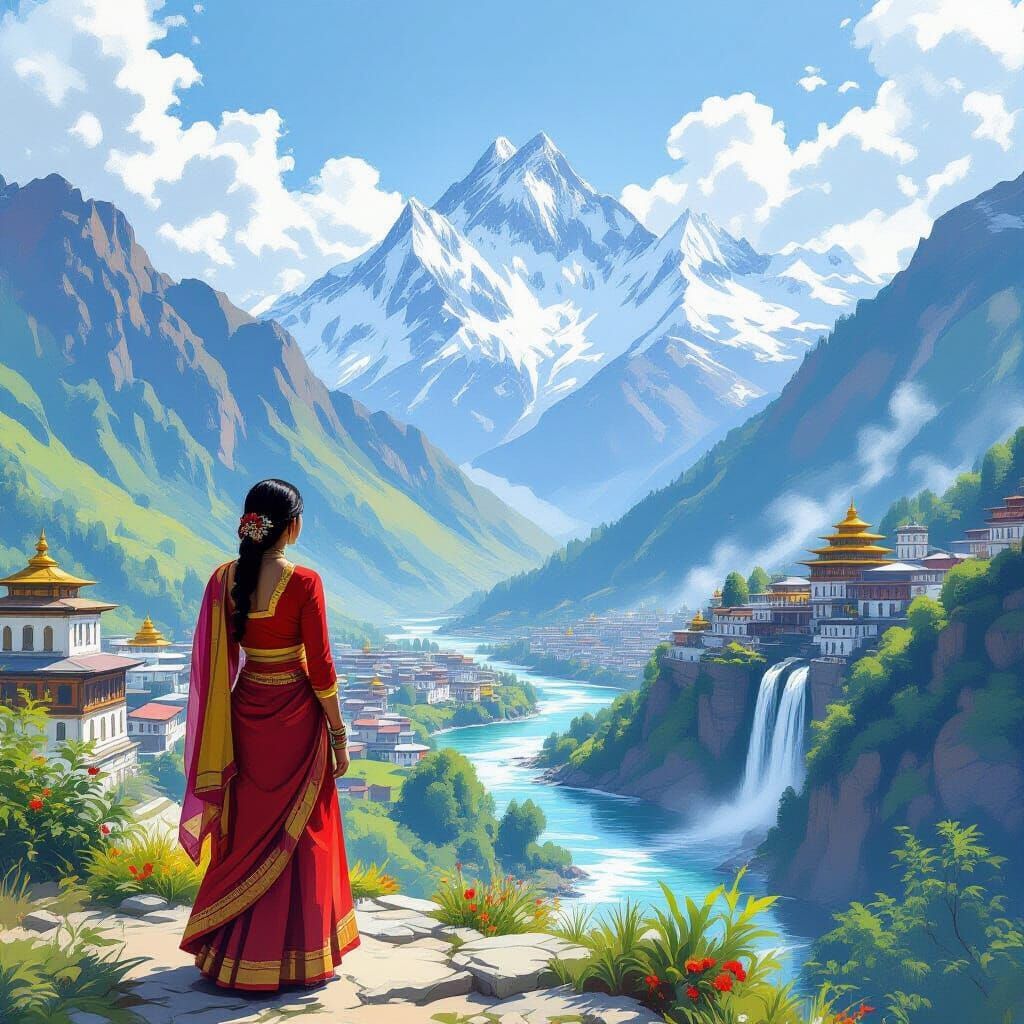 Lachung India City View in Impressionist Style