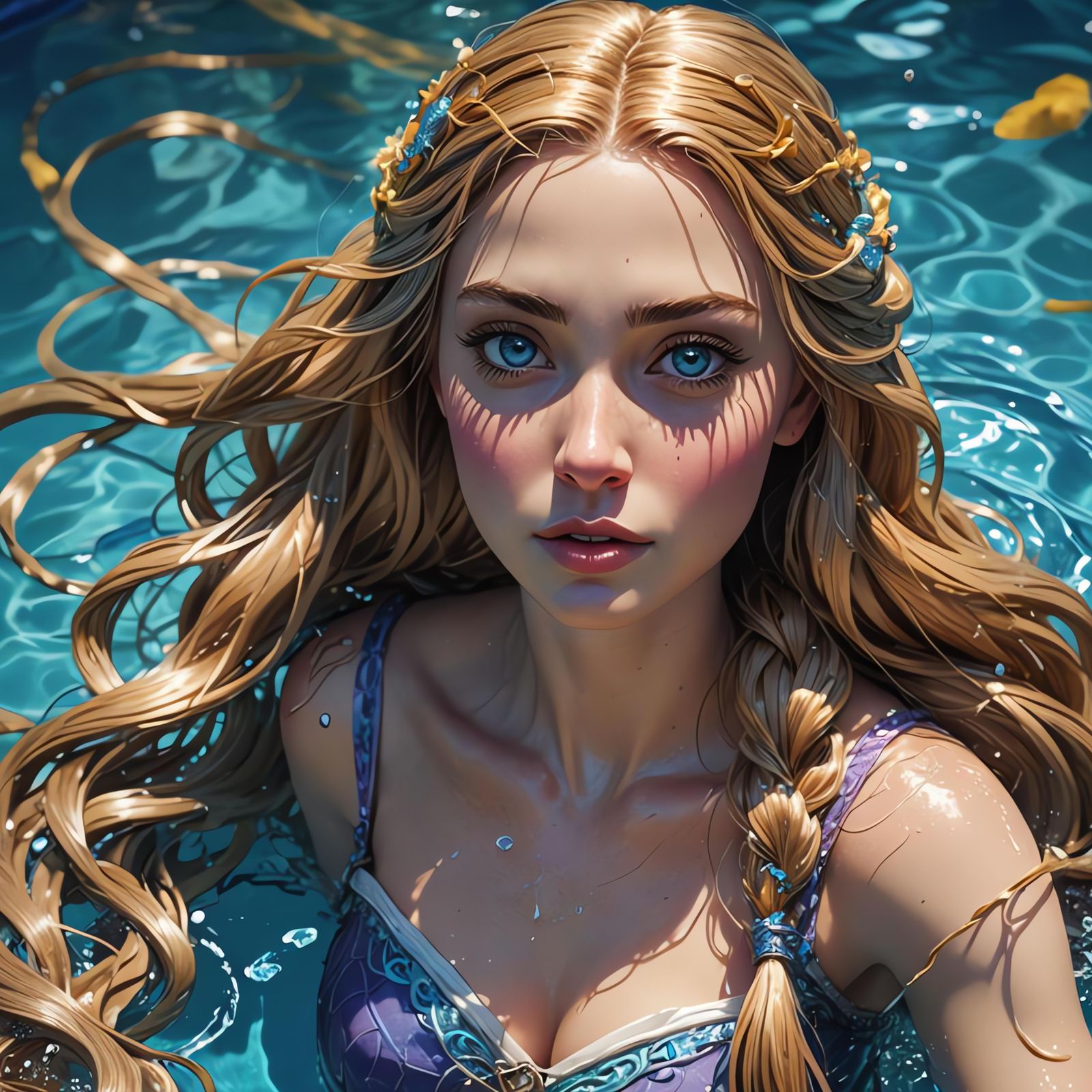Hyperrealistic Rapunzel Poolside Concept Art
