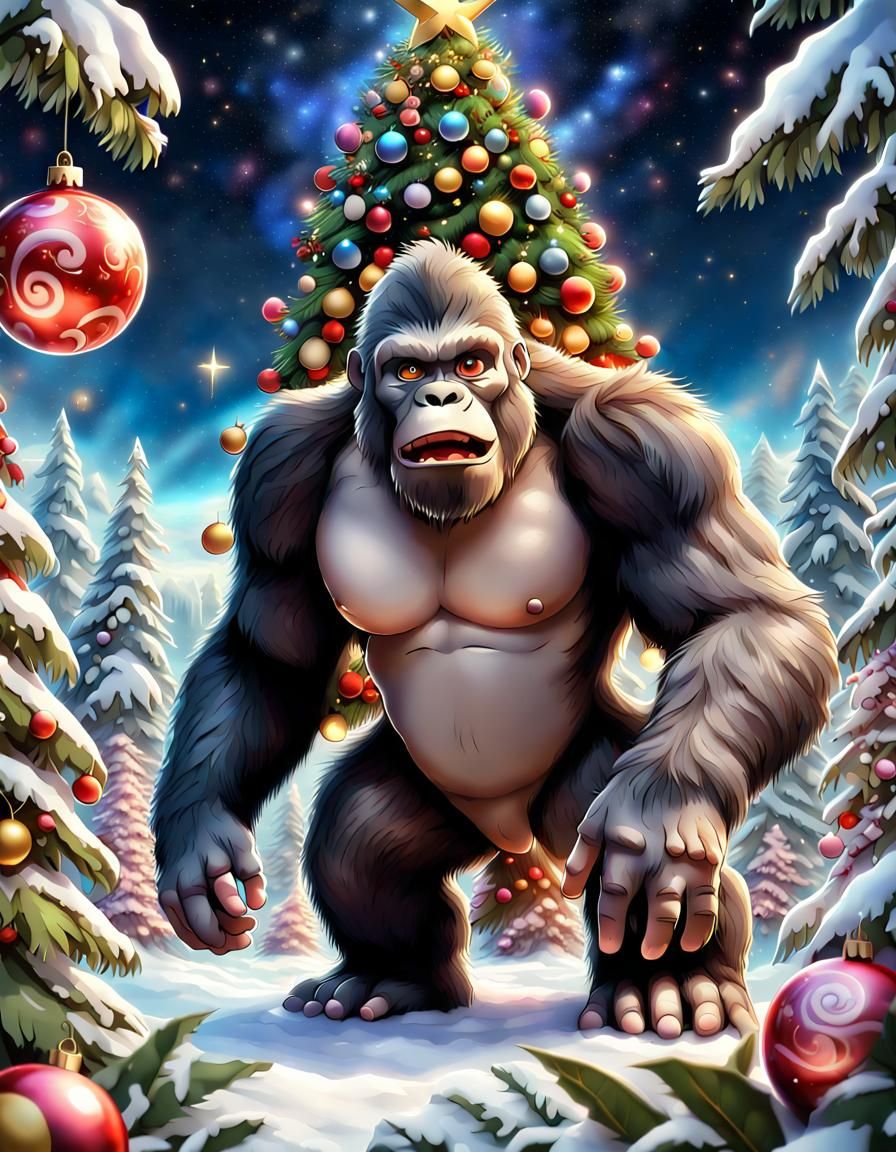 Christmas Fantasy King Kong in Vibrant Pokemon Forest