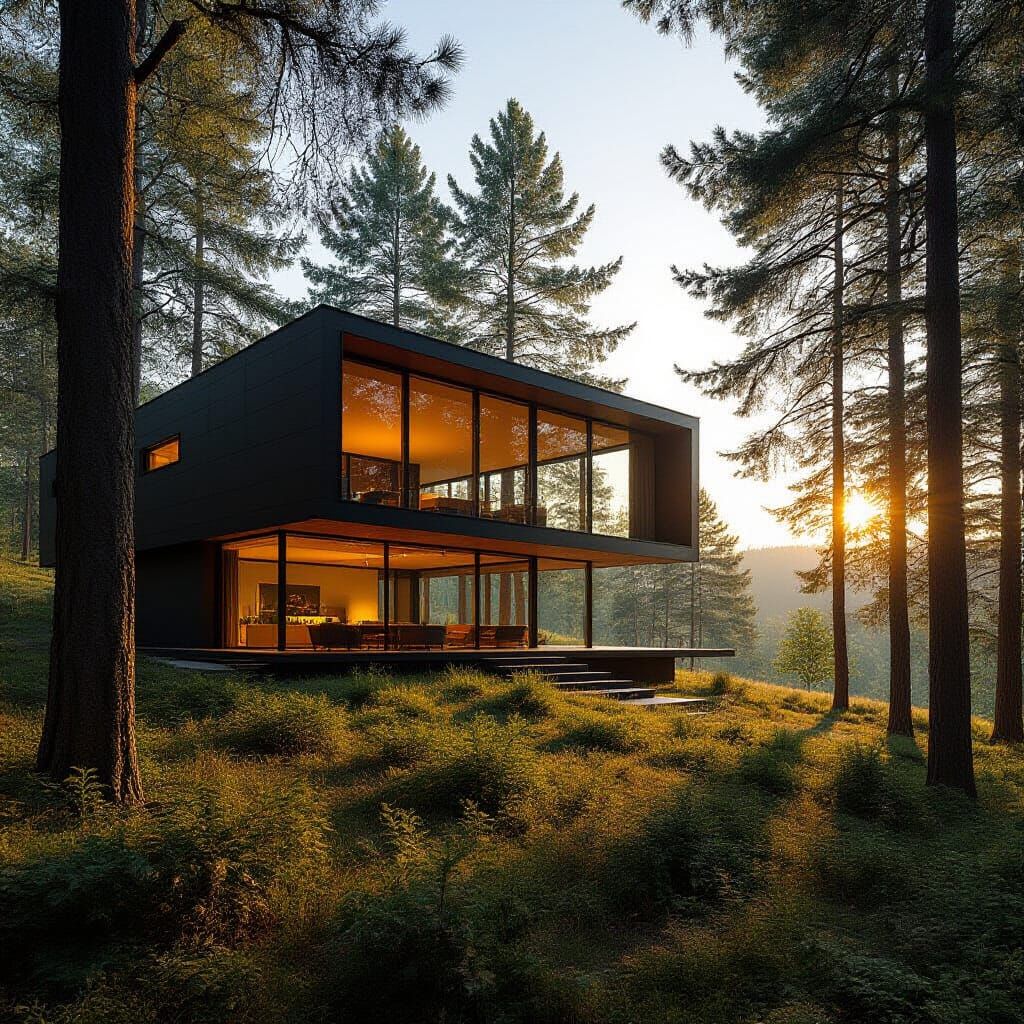 Photorealistic Modern House at Golden Hour