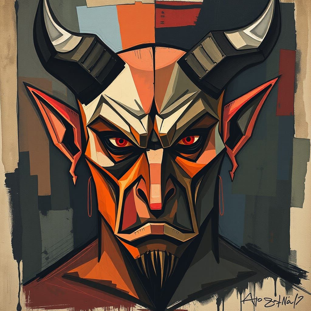 Cubist Demon Portrait in Abstract Expressionism