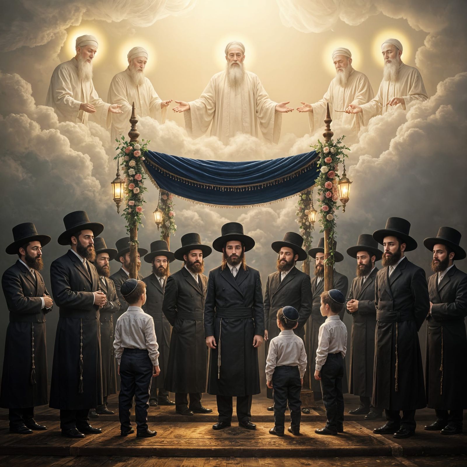 Chassidic Wedding Under Velvet Chuppah with Holy Sages