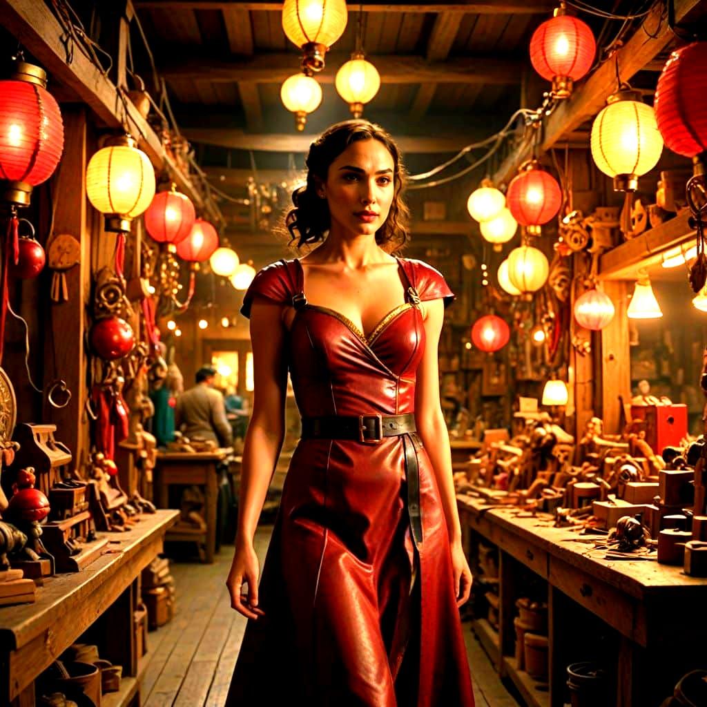 Wonder Woman in a Dramatic Shanghai Nighttime Scene