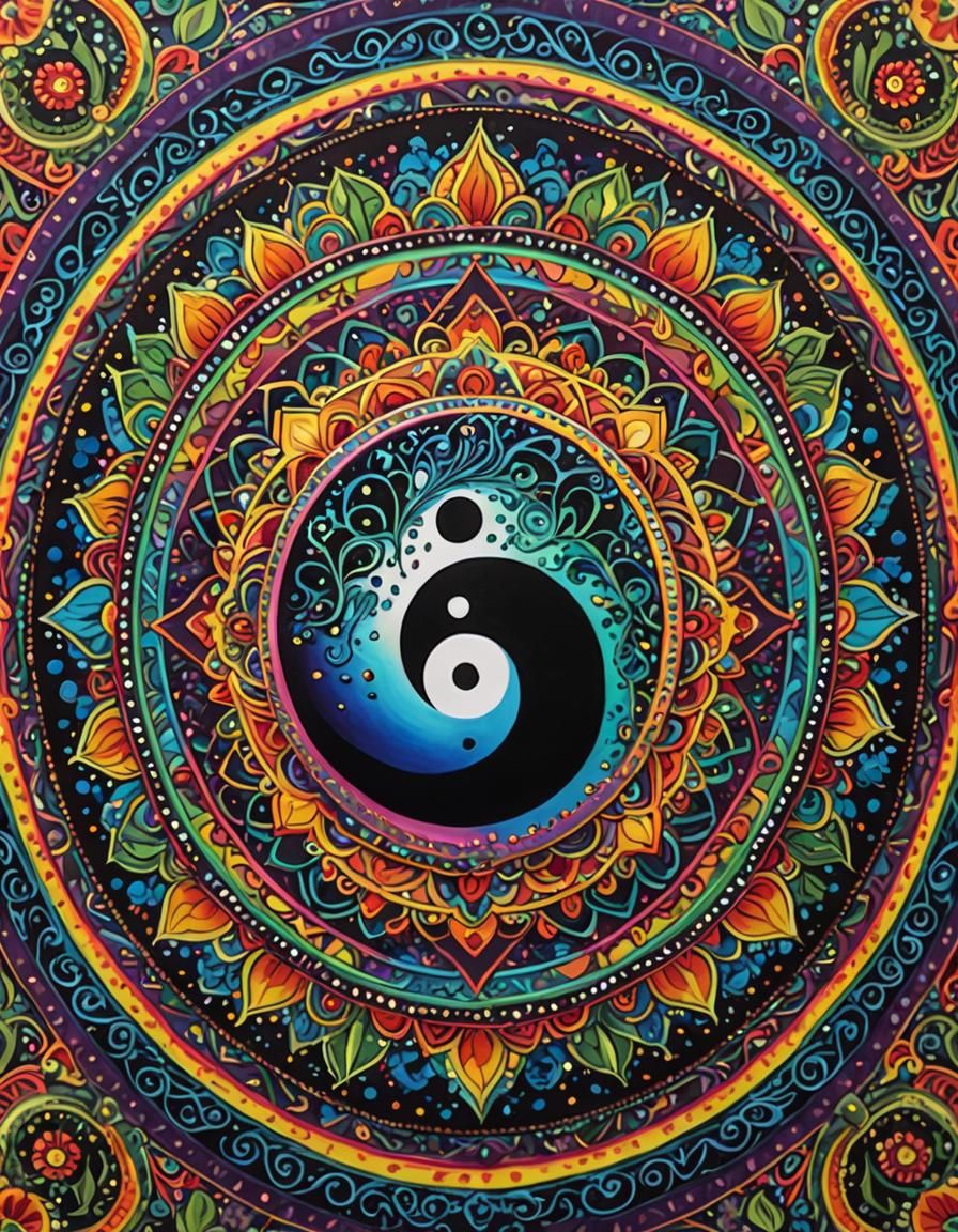 Hyperdetailed Yin Yang Mandala in Acrylic Art