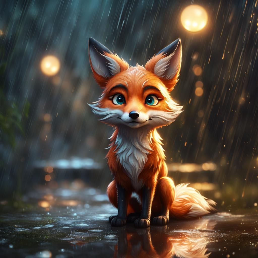 Sad Fox in Rain, Fantasycore Artwork