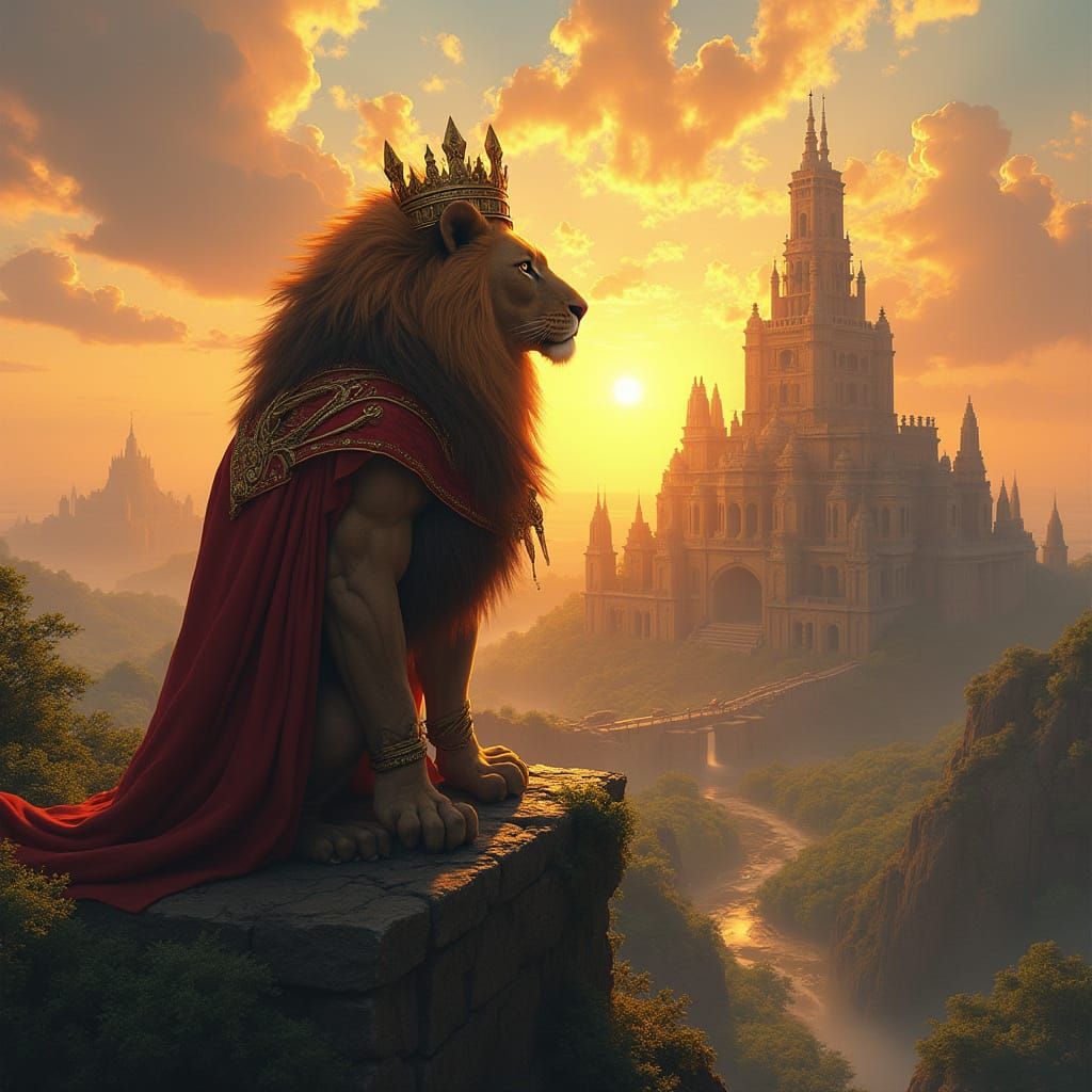 Lion King on Ziggurat, Matte Painting Style