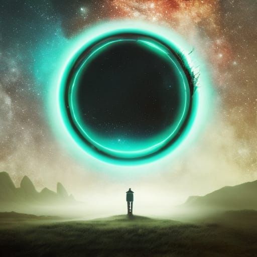 Minimalist Album Cover with Glowing Circle in Digital Glitch...